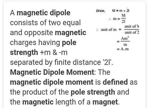 The Units Of Magnetic Pole Strength And Magnetic Dipole Moment Of A Bar Magnet Area A M Jt B