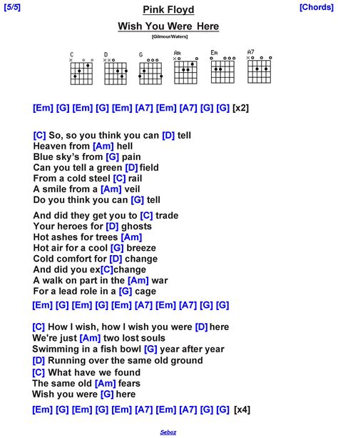 Pink Floyd Wish You Were Here In 2021 Guitar Chords For Songs