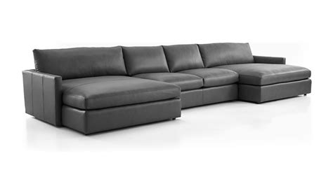 Lounge Ii Petite Leather 3 Piece Double Chaise Sectional Sofa Crate