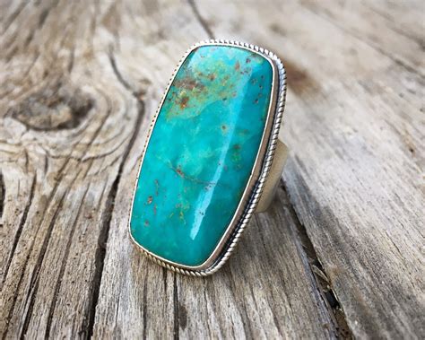 Large Rectangular Turquoise Ring For Women Or Men Size Navajo