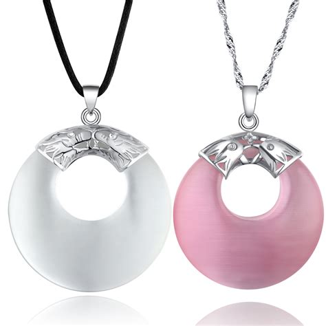 925 Sterling Couple Lovers Round Opal Pendant Necklaces Jewelry Sets