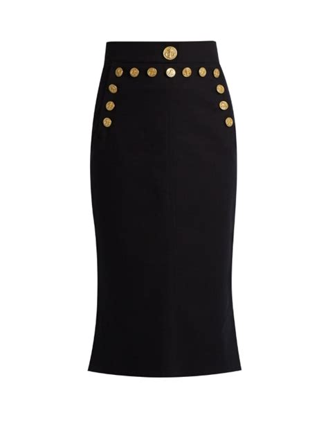 dolce and gabbana pencil skirt in cotton with decorative button in navy modesens