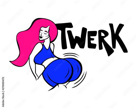 Vecteur Stock Twerk Dance Girl Beautiful Cartoon Woman Character With Pink Long Hair Big Booty