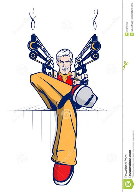 Cartoon drawing bodyguard, gun man, people, business man, happy birthday vector images png. Cartoon Gangster With Smoking Guns Stock Vector - Illustration of design, humor: 25843269