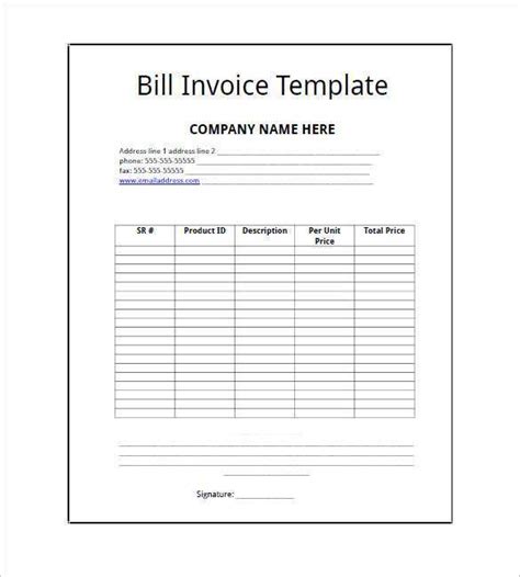 Blank Billing Invoice Template Pdf Cards Design Templates