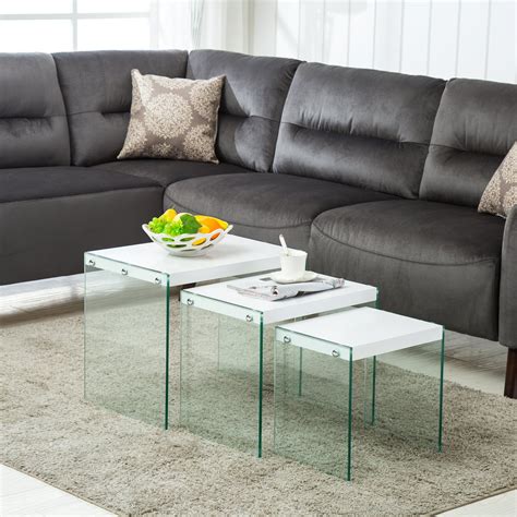 New Modern Nest Of 3 White Coffee Table Side End Table Living Room Furniture
