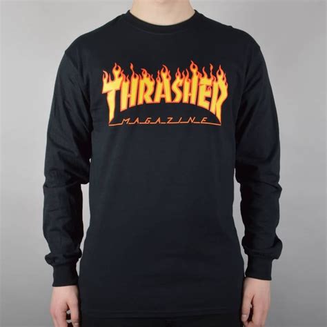 Flame Logo Longsleeve T Shirt Black T Shirt Black Long Sleeve