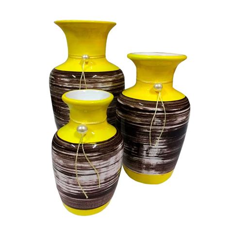 Trio De Vasos Decorativos Para Sala Urna Jad Decor Amarelo No Elo7