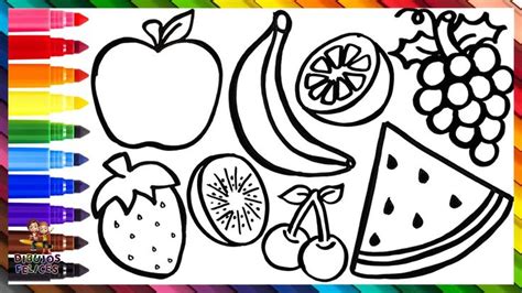 Dibujar Y Colorear Frutas 🍎🍉🍊🍌🥝🍇🍒 Dibujos Para Niños Dibujos De