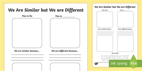 We Are Similar But We Are Different Worksheet