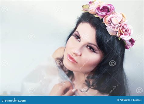 Brunette Woman With Roses Stock Image Image Of Attractive 73052307