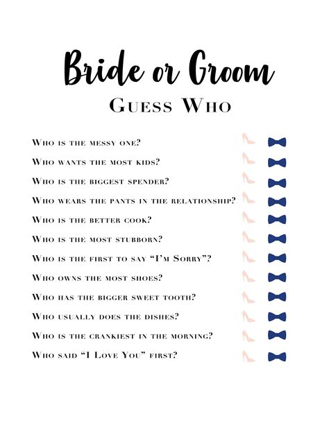 Bride And Groom Guess Who Game Bridal Shower Games Or Bachelorette