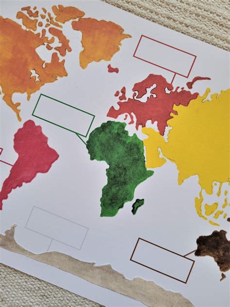 Montessori 7 Continents 3 Part Cards And World Map Chart Etsy