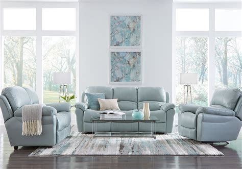 Vercelli Aqua Leather 3 Pc Living Room With Reclining Sofa 199999