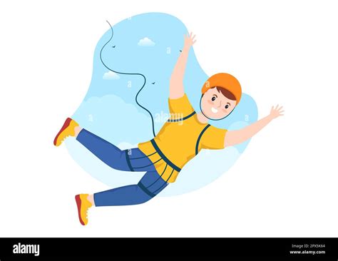 Bungee Jumping Illustration With A Person Wearing An Elastic Rope