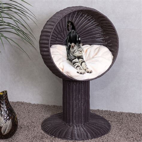 17″ Ball Hooded Rattan Cat Bed With Cushion By Choice Products