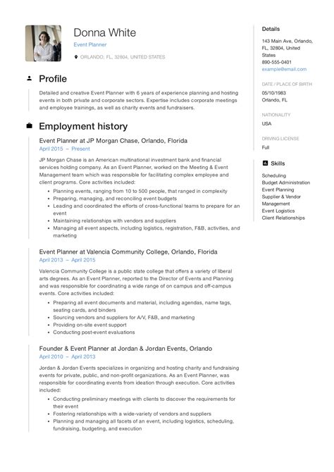 The cvs for education we've prepared cover a wide range of positions: Guide: Event Planner Resume  + 12 Samples  | PDF & Word ...