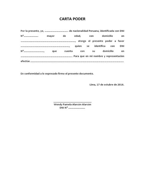 Carta Poder Simple Peru Pdf