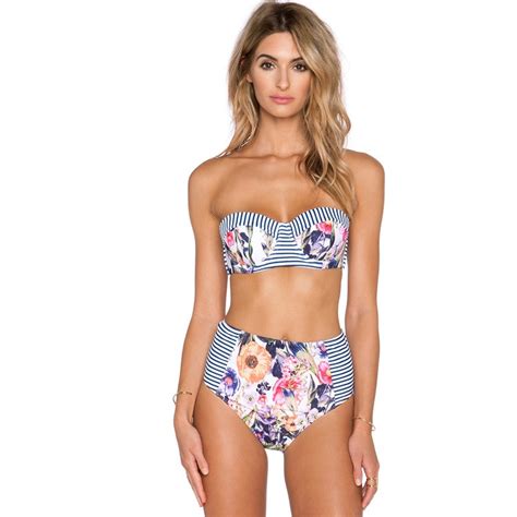 2016 New Sexy Bikinis Women Swimsuit Split High Waisted Bathing Suits Swim Beautiful Flower
