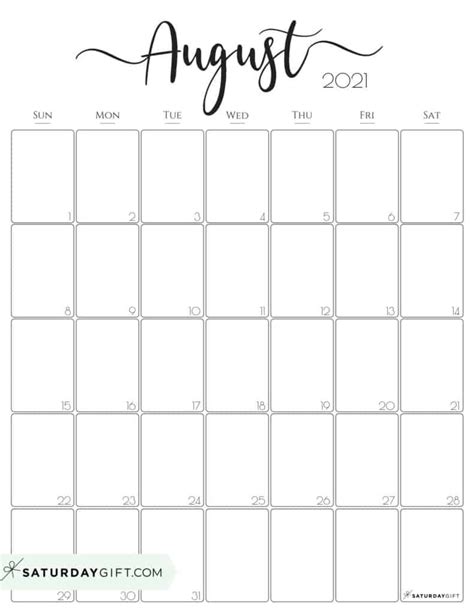 8x11 Printable August 2021 Calendar Best Calendar Example