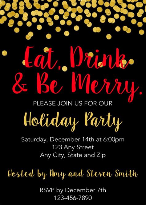 Holiday Party Invitation Eat Drink And Be Merry Printable Etsy