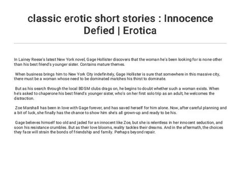 Classic Erotic Short Stories Innocence Defied Erotica