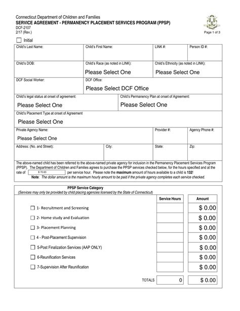 Form Dcf 2107 Download Fillable Pdf Or Fill Online Service Agreement