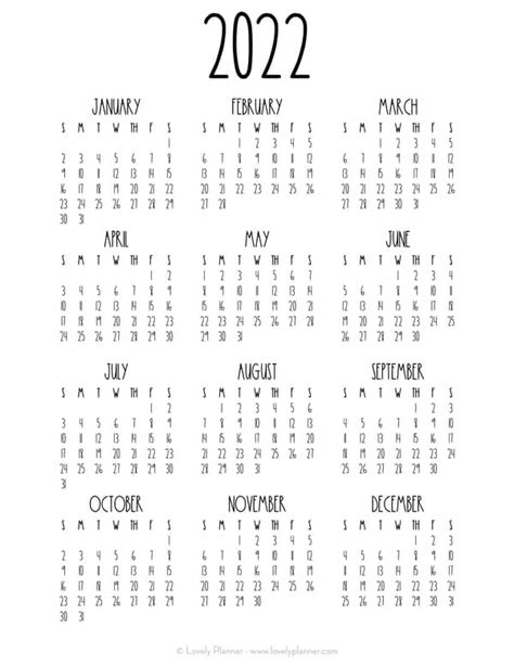 One Page Calendar Free Printable For 2022 2023 Printa