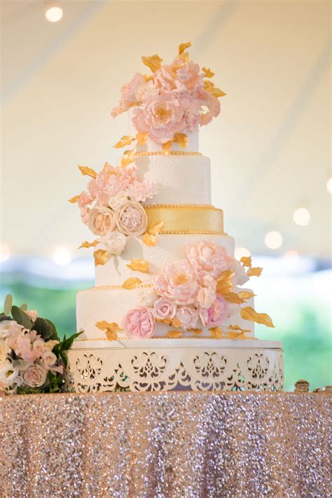 Blush Sugar Flowers On Luxe Wedding Cake