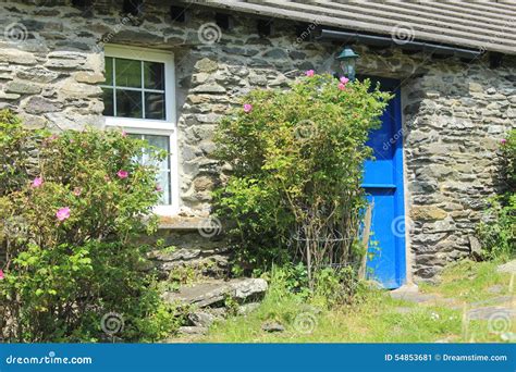 Stacked Stone Cottage With Blue Door In Ireland Stock Image Image Of