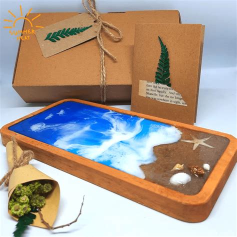 Jual Gift Set Rectangular Ocean Beach Wooden X Epoxy Resin Tray