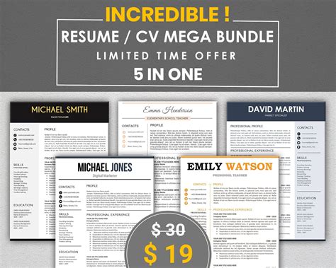Free two pages resume template. Resume Template Bundle, 1 & 2 Pages CV Format Design ...