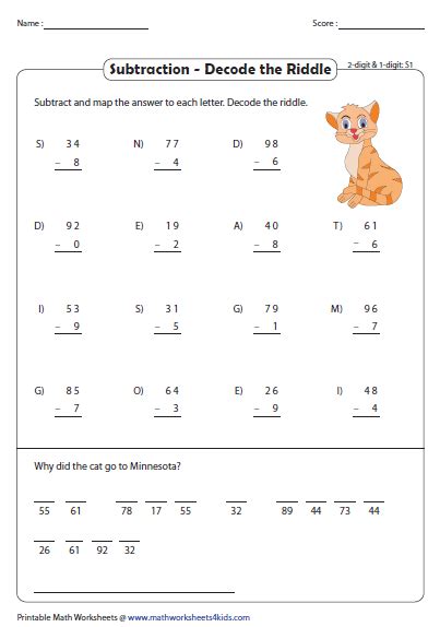 Subtraction Riddle Worksheets