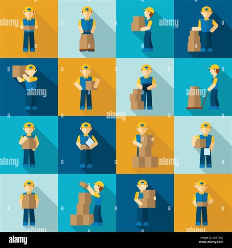 Delivery Man Courier Job Merchandise Business Icon Flat Set Isolated