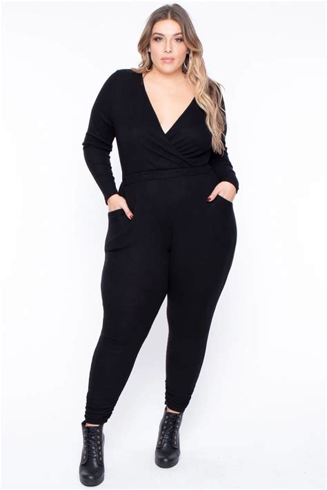 Plus Size Alexa Ribbed Jumpsuit Black Curvy Sense In 2020 Trendy