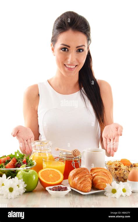 Young Woman Having Breakfast Balanced Diet Stock Photo Alamy
