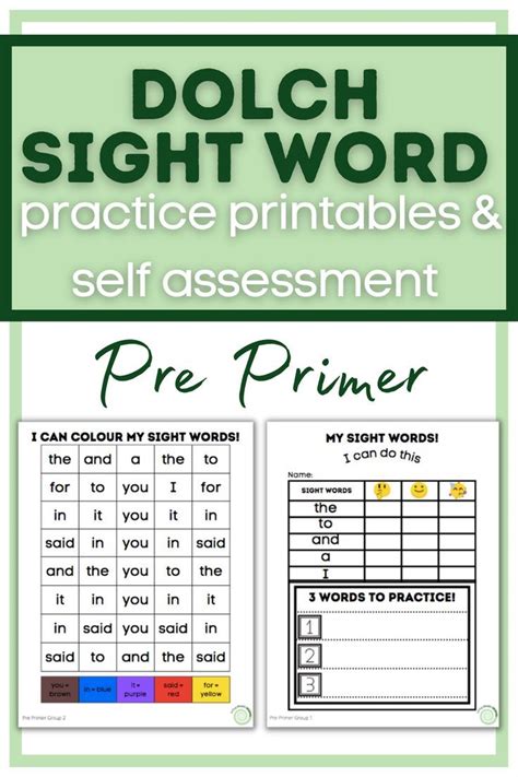 Pre Primer Dolch Sight Word Self Assessment And Practice Printables In