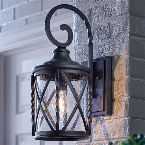1 Light Black 1875 In Outdoor Wall Lantern Sconce With Seeded Glass