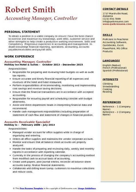Third year accounting student at georgia institute of technology with nine months of work experience this is a professional resume objective example which uses the color coordinated sentence structure explained above. Accounting Manager Controller Resume Samples | QwikResume