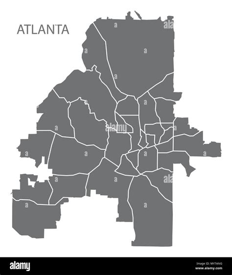 Atlanta Georgia City Map With Neighborhoods Grey Illustration
