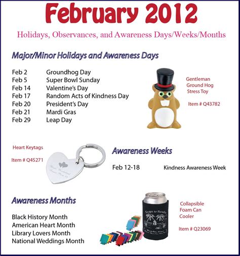 February 2012 Holidays Observances And Awareness Dates