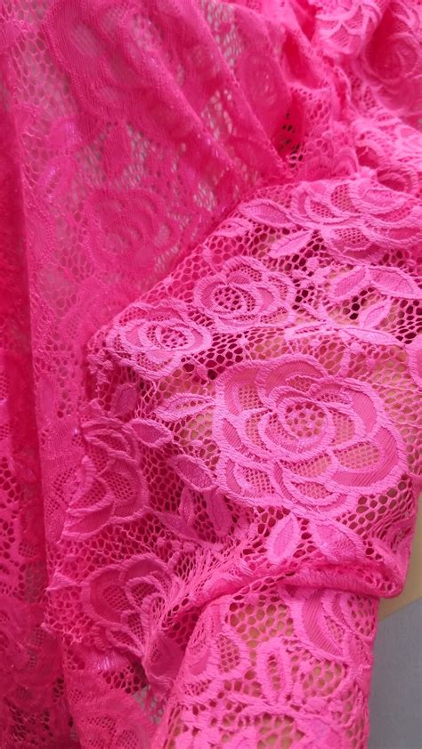 Stretch Hot Pink Lace Fabric 58 Inches Wide Sold By Yard Etsy