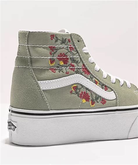 Vans Sk8 Hi Tapered Stackform Floral Embroidery Platform Shoes