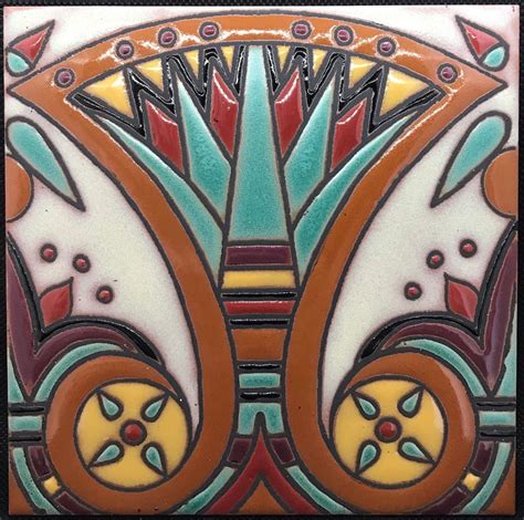 Hand Painted Egyptian Revival Art Deco Craftsman 6x6 Tiles Wax Resist