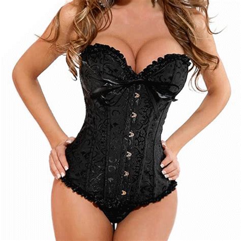 Women Overbust Sexy Corset Bustier Lace Up Back Boned Floral Lingerie G