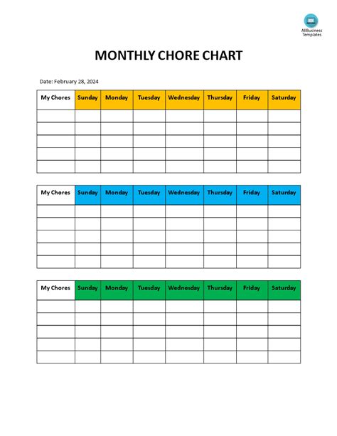 Monthly Chore Chart For Kids Templates At