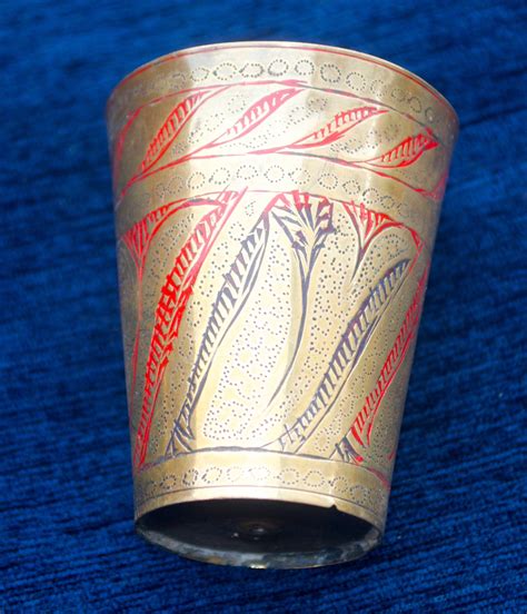 Antique Brass Lassi Cup Hand Made Engraved Floral Design