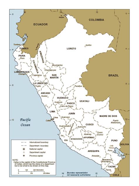 Political And Administrative Map Of Peru With Major Cities Peru