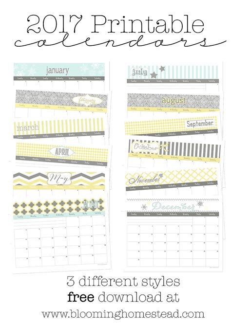 2017 Printable Calendars In 3 Lovely Styles For Free Download