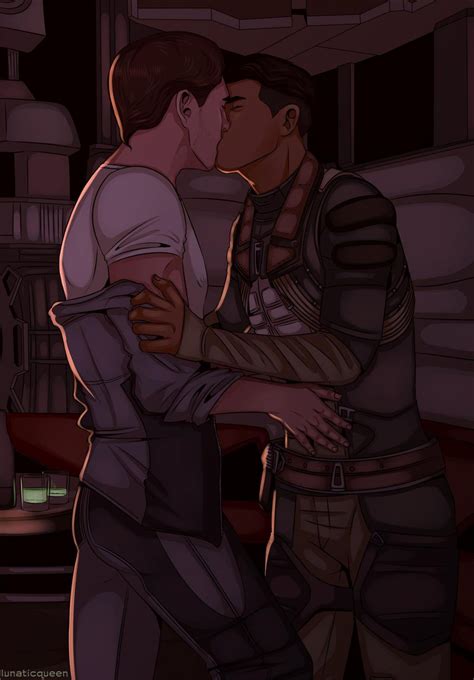 Scott Ryder X Reyes Vidal Kiss By Lunaticqueenart On Deviantart Mass Effect Universe Mass